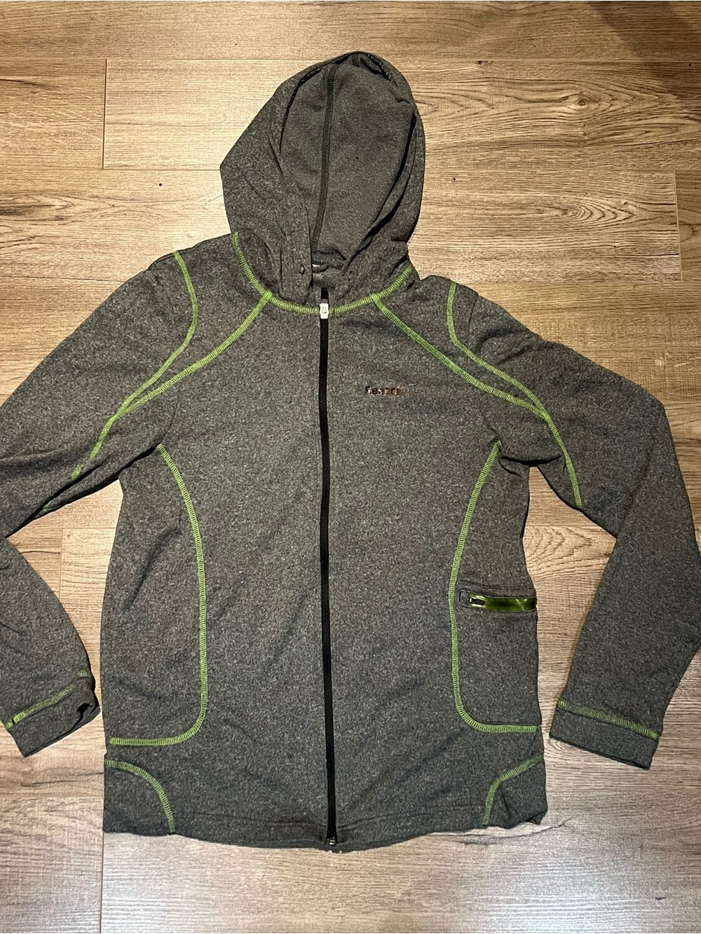 Reebok Kids Gray Hooded Jacket with Green Trim